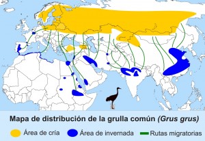Distribución geograficade la grulla común